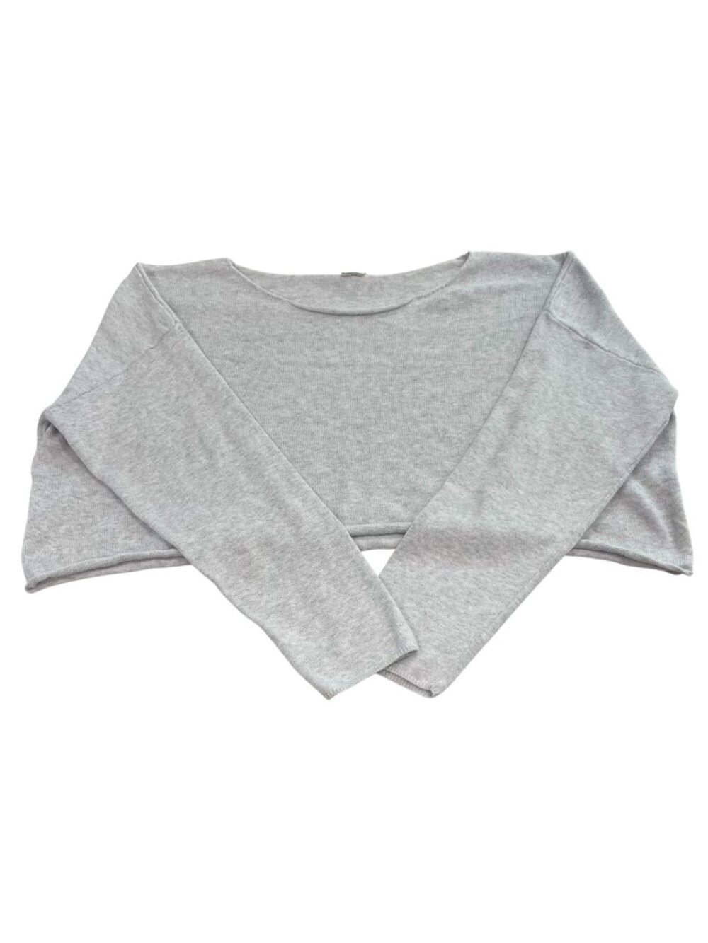 John Galt Crop Long Sleeves Knitted Top Gray Raw Hem Casual Streetwear Oversized